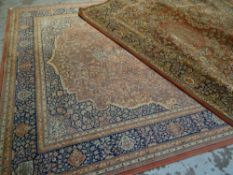 MAINLY RED GROUND WOOLEN BIRDJAN ORIENTAL PATTERNED RUG with central decoration and border, 345 x