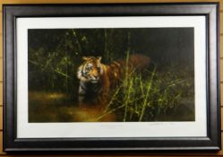DAVID SHEPHERD limited edition (923/950) coloured print - portrait of a hunting tiger, entitled '