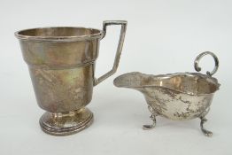 SILVER CUP & SILVER CREAM JUG the cup hallmarked Sheffield 1929, 6.2oz total