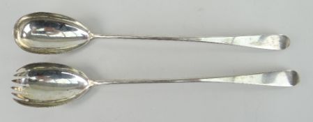PAIR OF SCOTTISH SILVER LONG HANDLED SALAD SERVERS, Edinburgh 1796, 4 troy ozs approximately