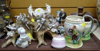 ASSORTED CERAMICS including continental figures, novelty tankards ETC