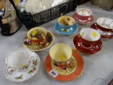 FIVE AYNSLEY CABINET CUPS & SAUCERS, together with an Aynsley cup and tea plate, a Royal Albert