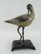 STYLISH CONTEMPORARY METALLIC MODEL OF A WADER BIRD complete with stand, 29cms high