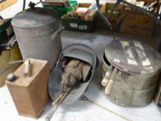 ASSORTED METALWARE including copper water boiler, petrol can, coal scuttle, washing dolly ETC