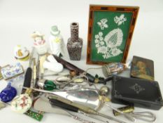 ASSORTED SMALL COLLECTABLES including Bavarian ceramic and wood smoking pipe, painted lacquer box,