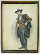 A HUMPHRIES watercolour and pencil - standing portrait of Augustus John in suit and holding a
