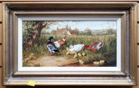 G WILLIAMS oil on panel - ducks and ducklings on a river bank, signed, 19.5 x 39.5cms