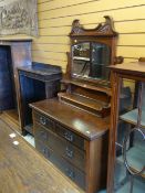 ART NOUVEAU STYLE MIRRORED DRESSING TABLE with shelf and compartment with hinging lid above two