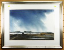 LYNN LLEWELYN DAVIES watercolour - expansive estuary scene with farmhouse, signed and dated '89,