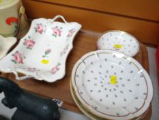 ASSORTED SWANSEA PORCELAIN including twig handled rose decorated bowl, various patterned plates (