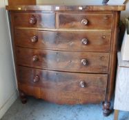 ANTIQUE BOW FRONT MAHOGANY CHEST OF DRAWERS two short above three long (please note - missing back