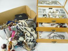 MODERN JEWELLERY BOX & CONTENTS together with loose costume jewellery