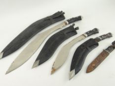 THREE KUKRI KNIFE SETS with scabbards ETC