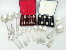 ASSORTED SILVER SPOONS including cased set of teaspoons and a cased set of six coffee spoons with