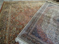 MAINLY BROWN & GOLD GROUND WOOLEN KHORSABAD WOOL RUG with floral decoration and matching border, 250