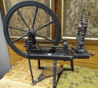 19TH CENTURY WELSH SPINNING WHEEL in ebonized wood, possibly elm