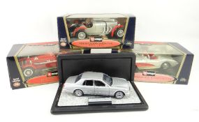 THREE CLASSIC BURAGO 1:18 SCALE MODEL CARS including Chevrolet Corvette, Alfa Romeo 1931 Monza,