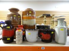 ASSORTED WEST GERMANY MID-CENTURY LAVA GLAZED VASES, PLANTERS ETC