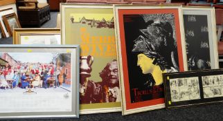 FIVE ASSORTED FRAMED PRINTS including three framed R.S.C production posters, commemorative