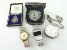 SILVER POCKET WATCH & CHAIN, silver winners pendant, Smith's Empire pocket watch, two gents