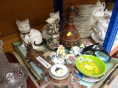 ASSORTED CERAMICS including two small Poole bowls, Staffordshire cats, two decorative wooden trays