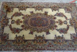 MAINLY CREAM & PALE BLUE GROUND WOOLEN KASHMIR GULAM MOHIDIN & SONS RUG, floral pattern with
