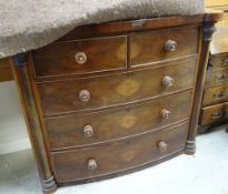 ANTIQUE MAHOGANY BOW FRONT CHEST OF DRAWERS with two short above three long drawers, 107cms H x