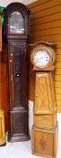 CONTINENTAL LONGCASE CLOCK with carved decoration and brass based dial together with continental gr