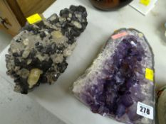 TWO LARGE MINERAL SPECIMENS, one being amethyst and other mixed