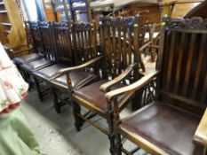 SET OF SIX (2+4) DINING CHAIRS and an oak ladder back armchair