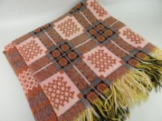 TRADITIONAL WELSH WOOL MILLED BLANKET in black, cream and red, 224 x 218cms