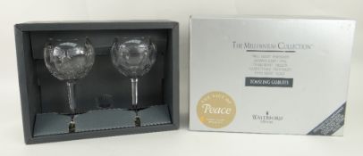 BOXED MILLENNIUM COLLECTION WATERFORD CRYSTAL TOASTING GOBLETS believed unused, with paperwork