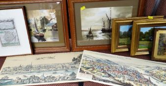 ASSORTED SMALL FRAMED PICTURES including antique map 'The Road from Monmouth and Llanbedr', T S