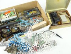 ASSORTED SMALL COLLECTABLES including costume jewellery, brass tin of smoking items including