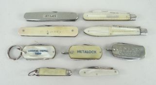 NINE ASSORTED FRUIT KNIVES including hallmarked silver blade examples with mother of pearl handles