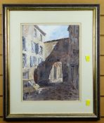 DAVID TRESS watercolour - continental street scene with French car, signed and dated 1987, 36.5 x