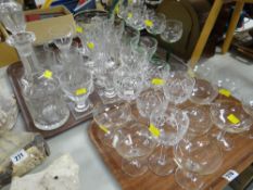 ASSORTED DRINKING GLASSES & A DECANTER