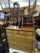 EARLY 20TH CENTURY OAK CHEST OF DRAWERS, two short above three long with brass handles, together