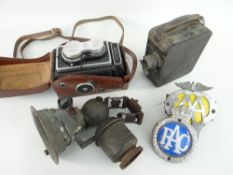 MILLER'S REGALITE VINTAGE LAMP, RAC & AA BADGES, ZEISS IKAFLEX CAMERA, DEKKO CAMERA