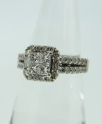 MODERN 18CT WHITE GOLD DIAMOND ENCRUSTED ENGAGEMENT RING, boxed, 5.2grams
