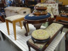 SIX VARIOUS FOOT STOOLS with tapestry decorated cushion tops (6)