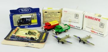 TWO CORGI MORRIS TRUCKS, Model Hurricane in box, model Spitfire, boxed Tetley's tea bags vehicle and
