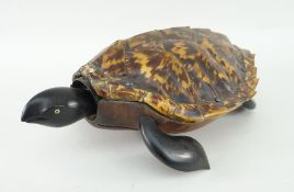 ANTIQUE MODEL TURTLE with genuine turtle-shell back, ebony flippers and moving ebony head, 32cms