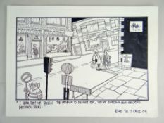 GRENFELL 'GREN' JONES original pen and ink drawn cartoon - street scene with figures 'I hear they've