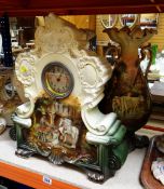THREE-PIECE VICTORIAN GARNITURE comprising clock and a pair of vases (3)