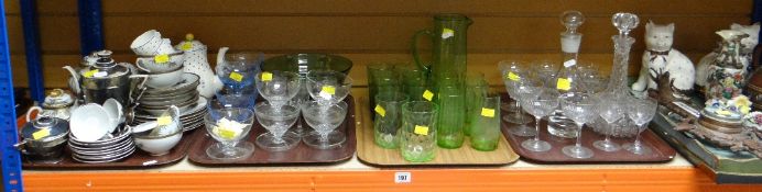 ASSORTED CERAMICS & GLASS including green lemonade set, decanters, Japanese teaware ETC