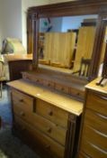 VINTAGE PINE SQUARE MIRROR BACK DRESSER with five small drawers above two short and two long with