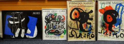 JOAN MIRO four framed exhibition posters - including Gallerie Gerald Cramer 1969, Fondation Maeght