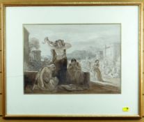 ATTRIBUTED TO JOHN JAMES CHALON (Swiss 1778 - 1854) sepia watercolour and pencil - figures, entitled