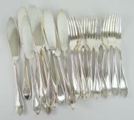 GEORGE V SILVER SET OF TWELVE FISH KNIVES & FORKS, Sheffield 1931, makers mark 'E Viners', 44 troy